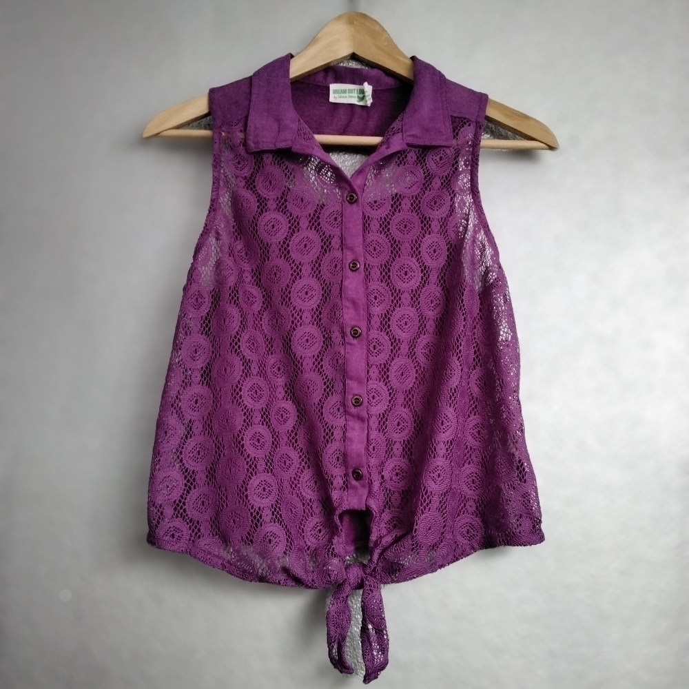 Selena Gomez Fuschia Laser Cut Sleeveless Button Down Top Size L